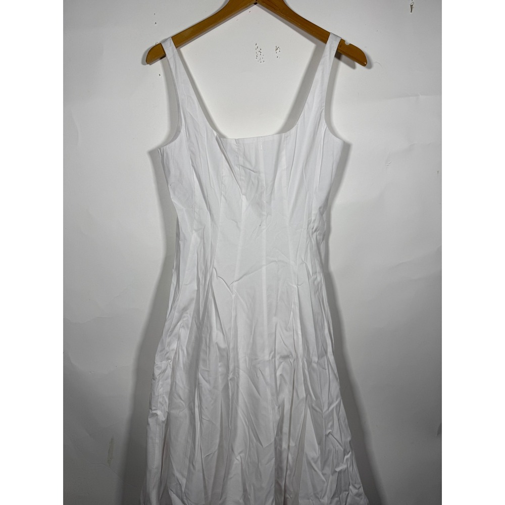 Staud Wells White Cotton Poplin Midi Dress Square Neck Corset Bodice Size 6